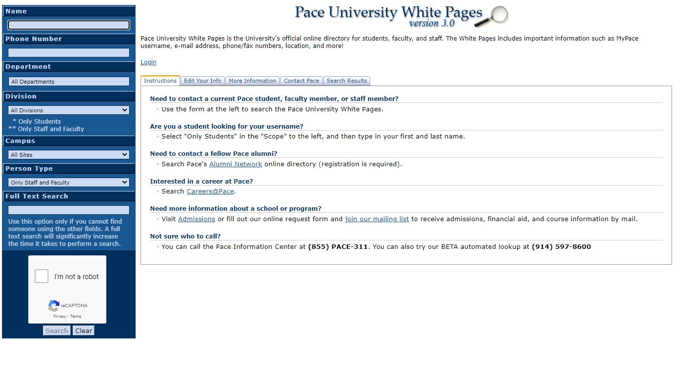 Pace University - White Pages